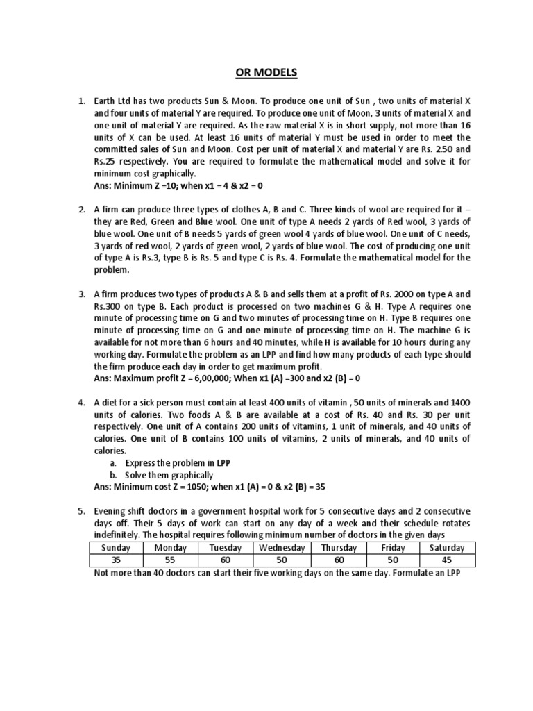 Or Models: Ans: Minimum Z 10 When x1 4 & x2 0 | PDF | Nature