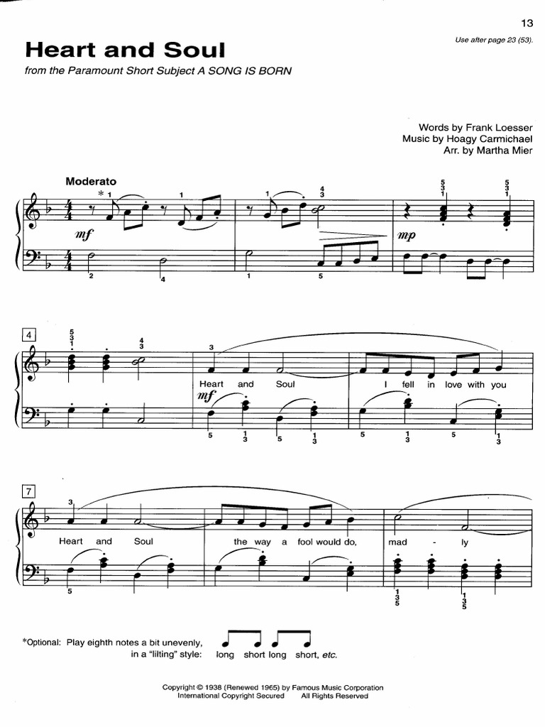 Heart and Soul Piano Sheet Music | PDF