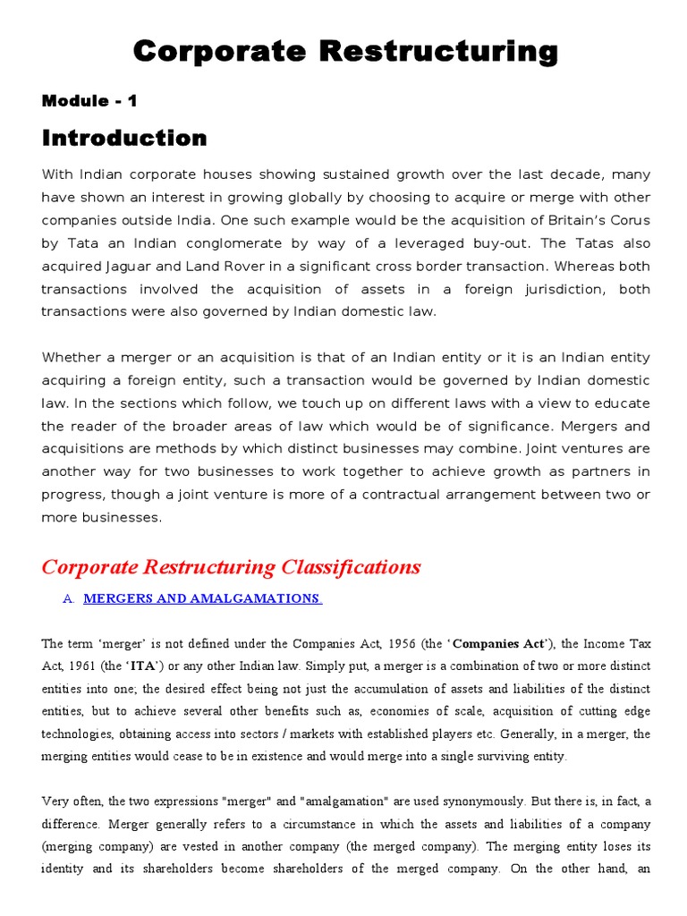 Corporate Restructuring | PDF | Mergers And Acquisitions | Goodwill ...