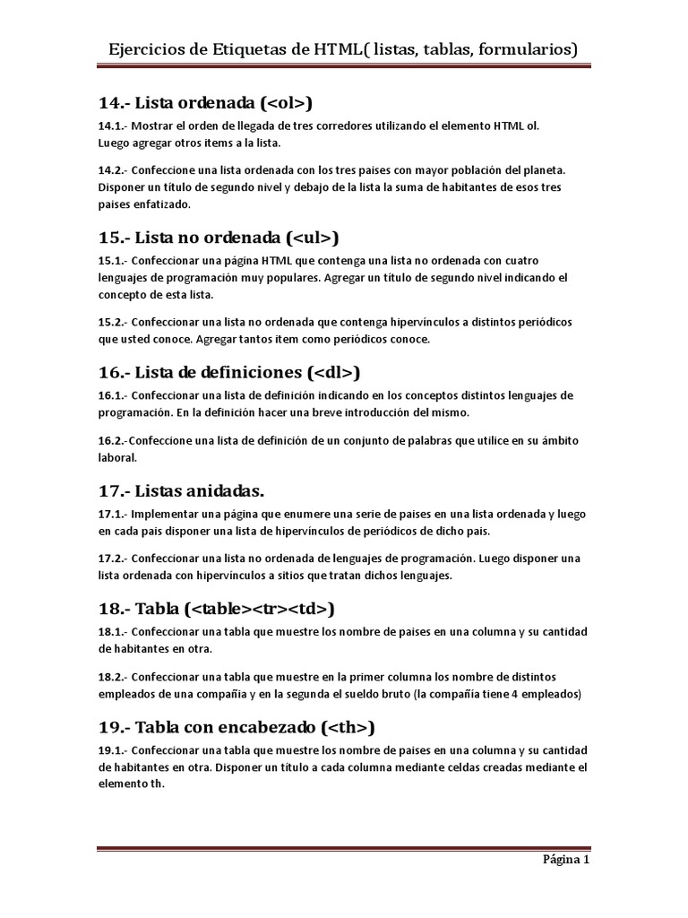 Ejercicios de HTML 2 | HTML | Software de oficina