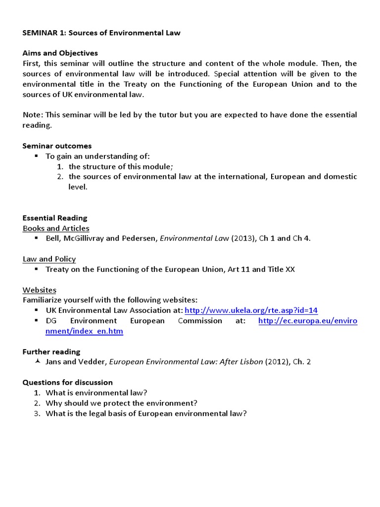 Sources Of Environmental Law Environmental Law European Union Law