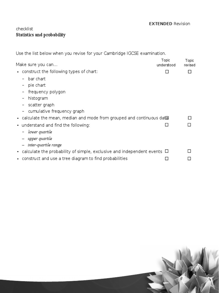 IGCSE Statistics Revision Checklist | PDF