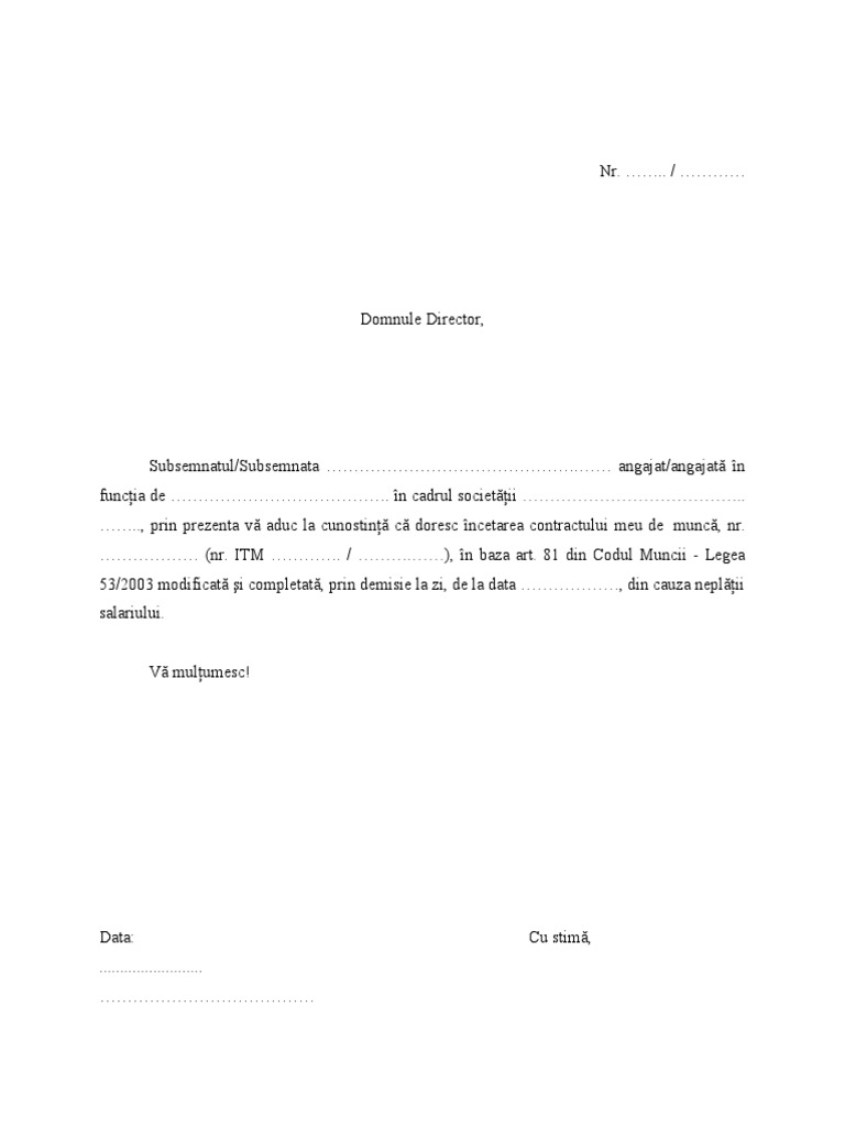 Cerere Demisie La Zi Doc