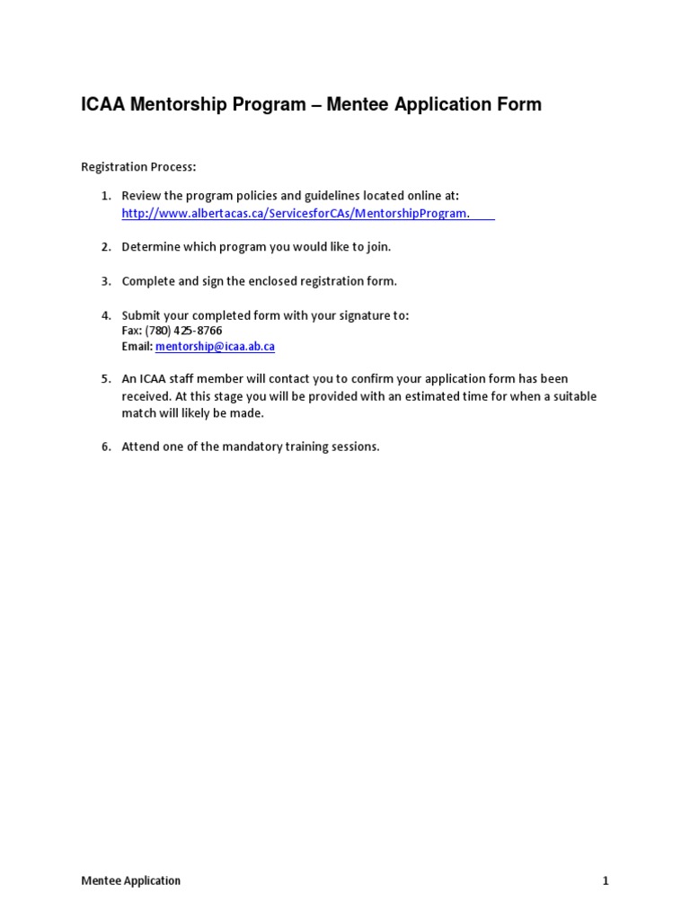 ICAA Mentee Application Form | PDF | Mentorship | Business