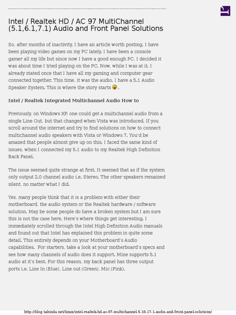 Intel or Realtek HD or AC 97 MultiChannel Front Audio Solutions | PDF ...