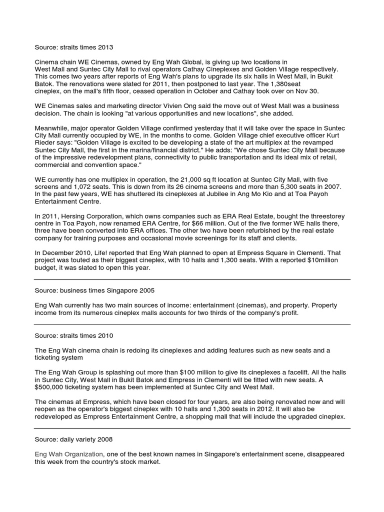 Eng Wah Report PDF Movie Theater Cinema