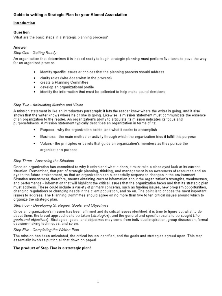 Guide To Writing A Strategic Plan For Your Alumni Association PDF