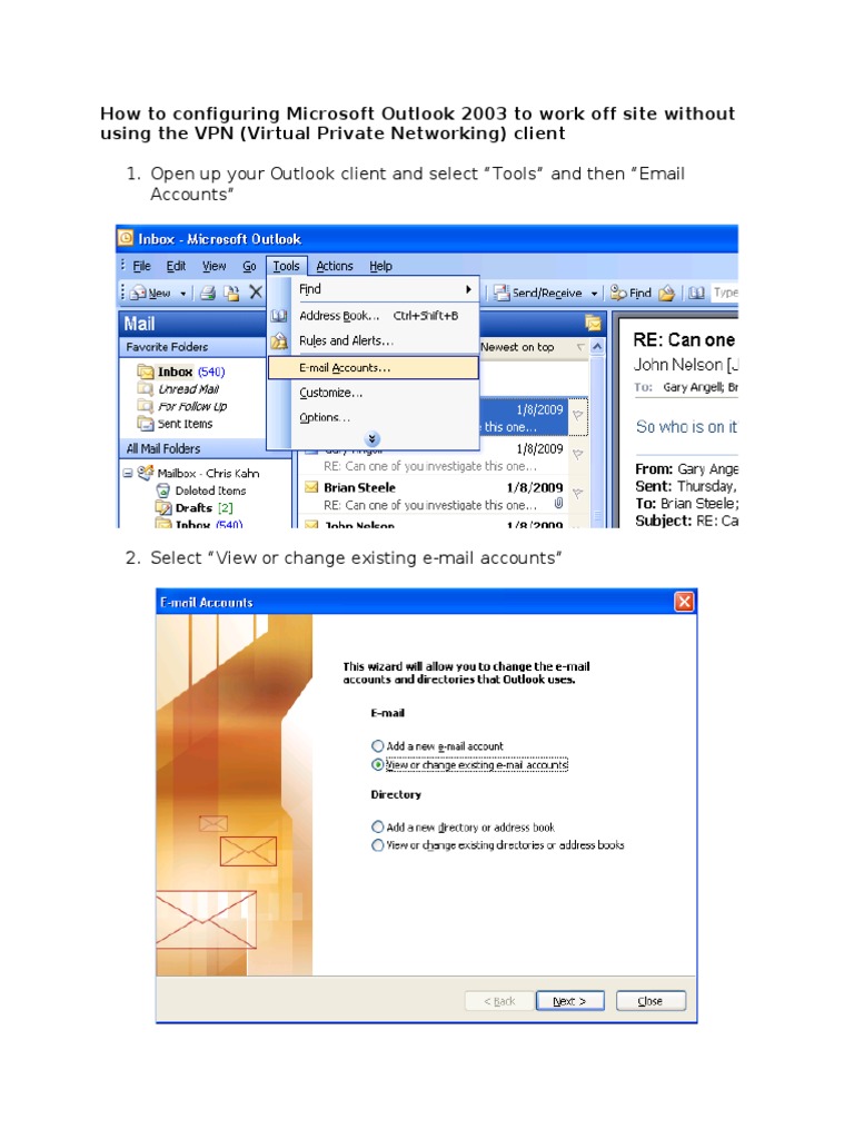 How To Configuring Microsoft Outlook 2003 To Work Off Site Without ...