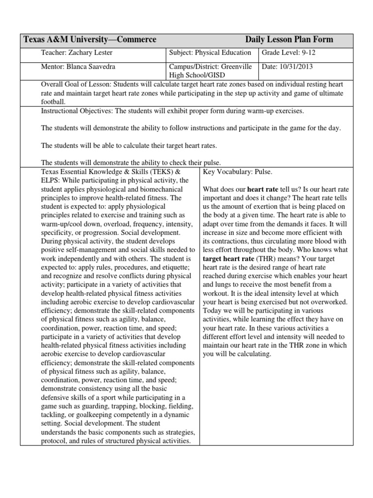 lessonplan3 Physical Exercise Physical Fitness