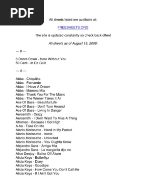 List Of Free Piano Sheet Music Michael Jackson The Beatles