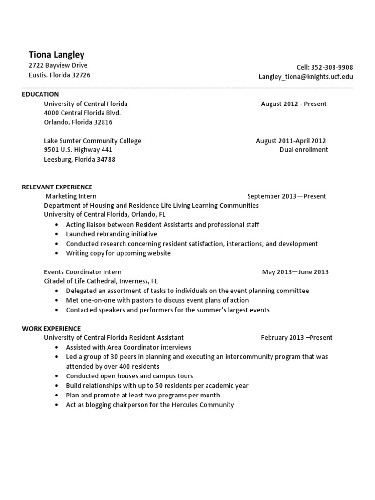 UCF Student Resume: Marketing & Events | PDF