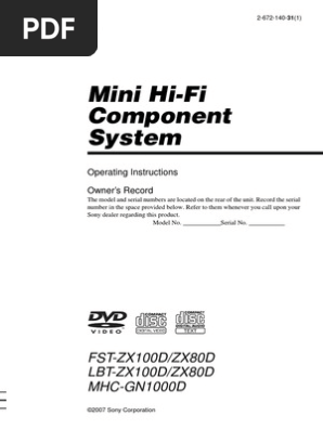Manual Sony FST-ZX80D | PDF | Compact Disc | Dvd