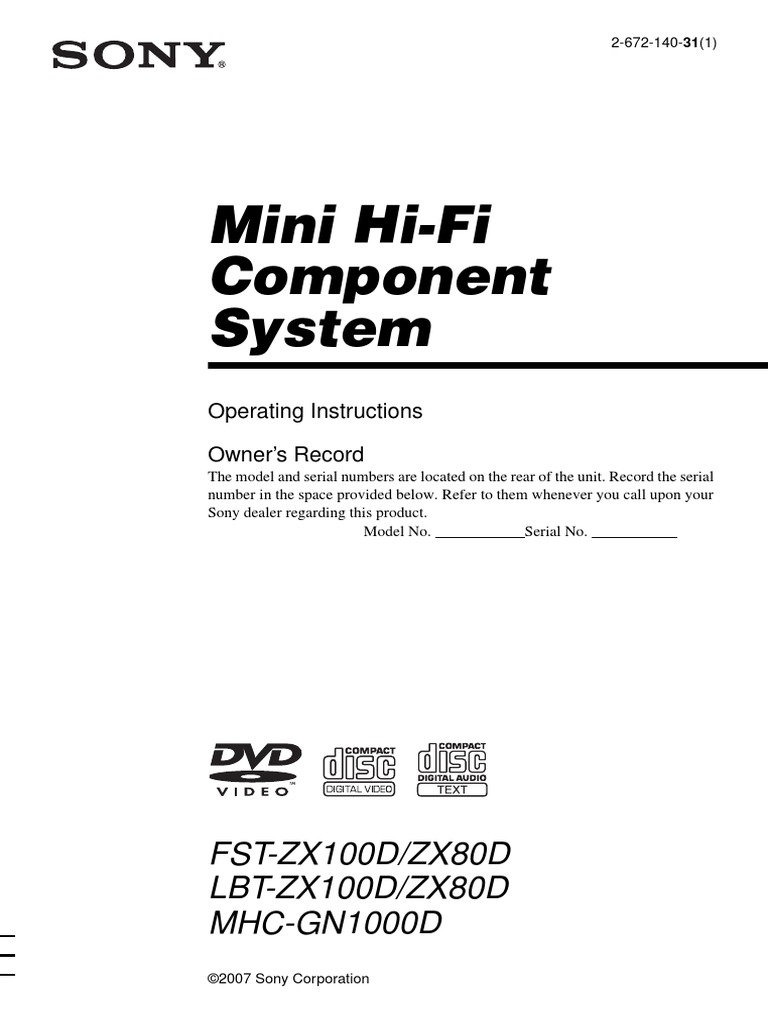 Manual Sony FST-ZX80D | PDF | Compact Disc | Dvd