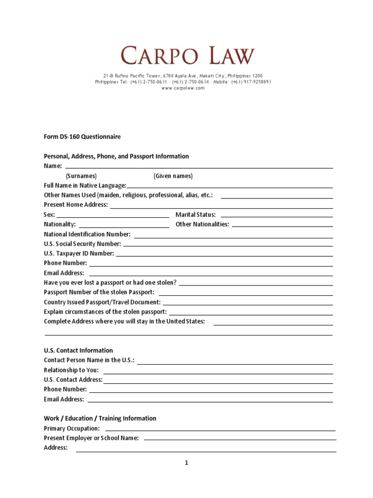 Questionnaire - DS 160 | PDF | Public Sphere | Government