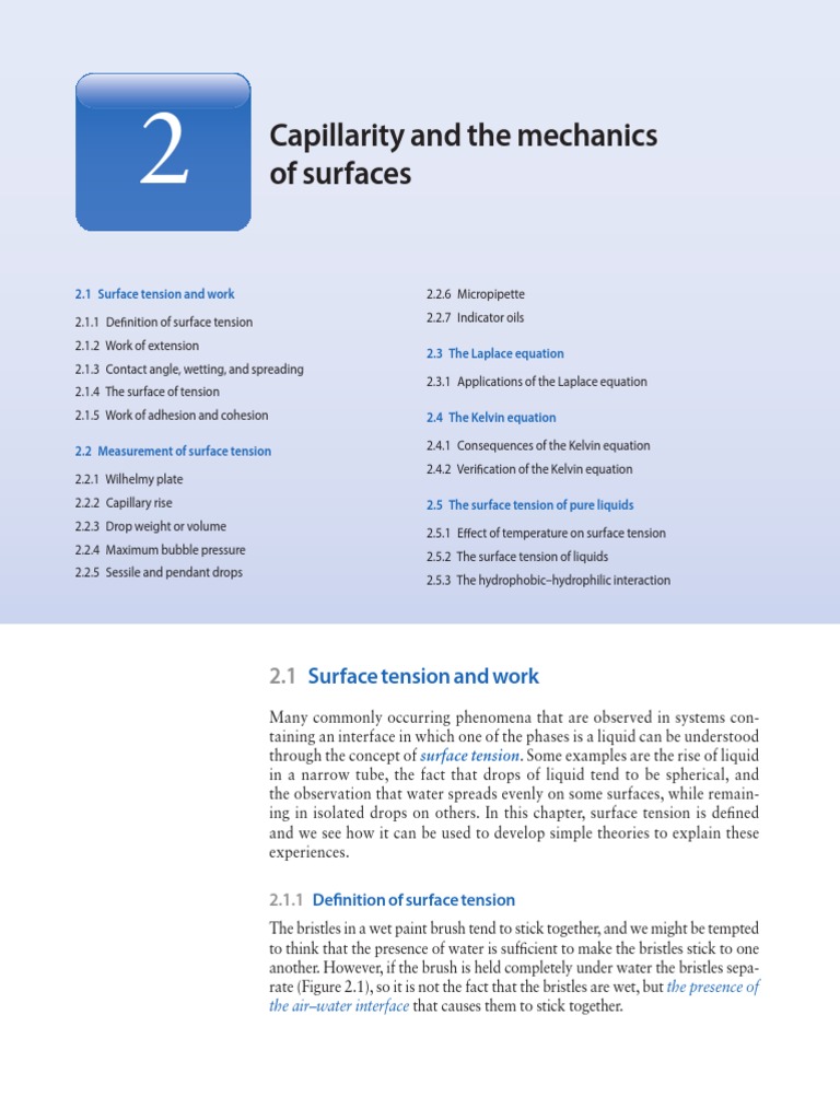 Capillarity and Mechanics of The Surface | PDF | Surface Tension | Wetting