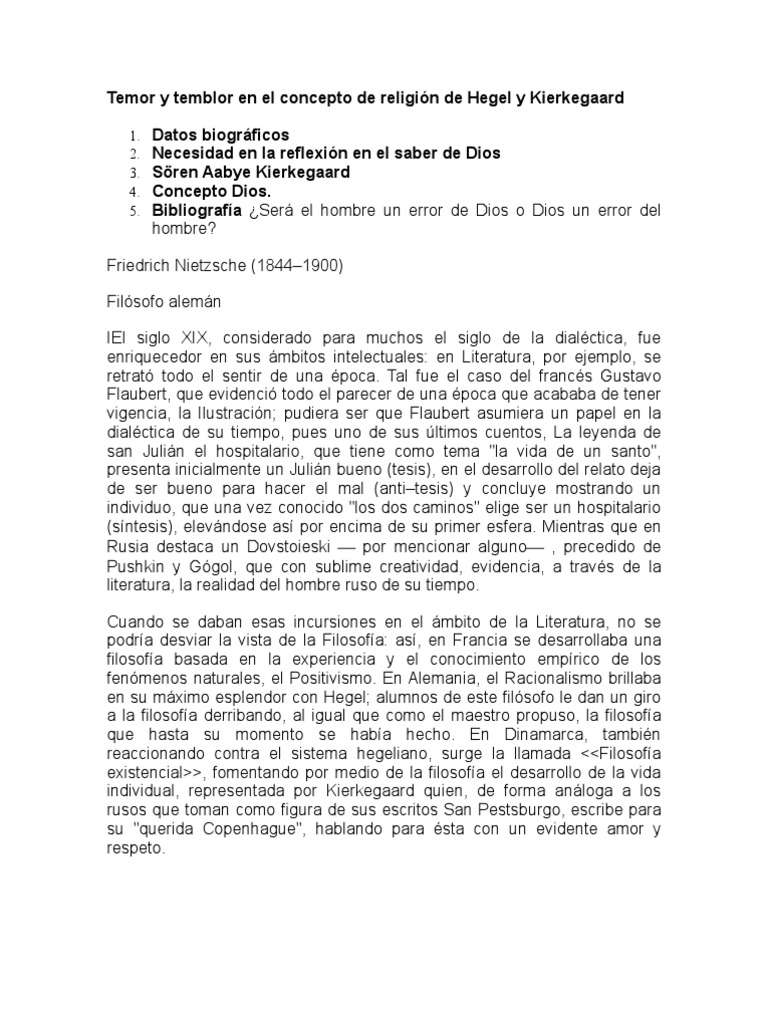Temor y Temblor en El Concepto de Religión de Hegel y KK PDF
