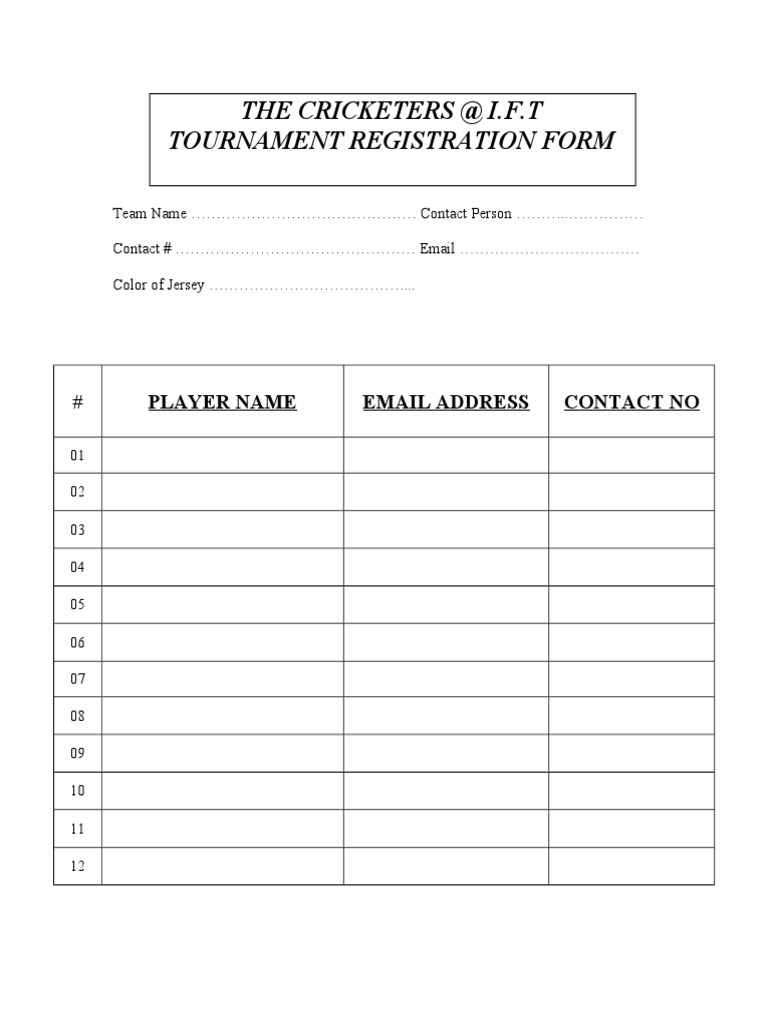 I.F.T Cricketers Tournament Registration | PDF