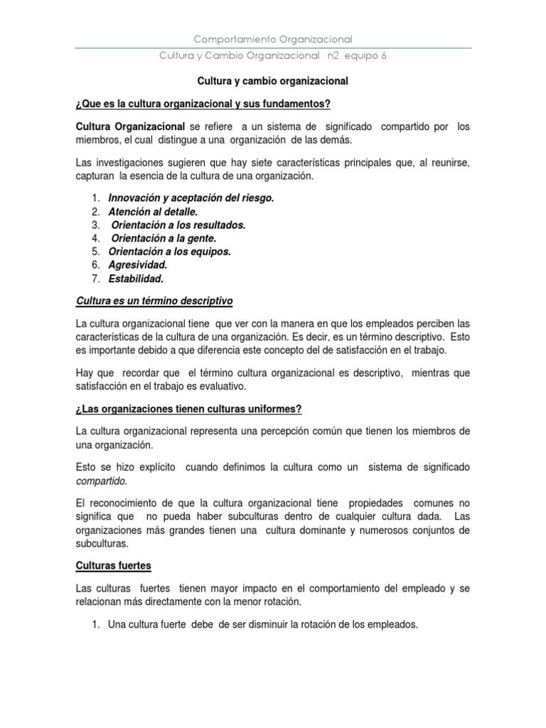 Resumen Cultura y Cambio Organizacional | PDF | Cultura organizacional ...