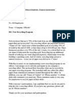 RE: New Recycling Program: Sample Memo To Employees - Program Announcement