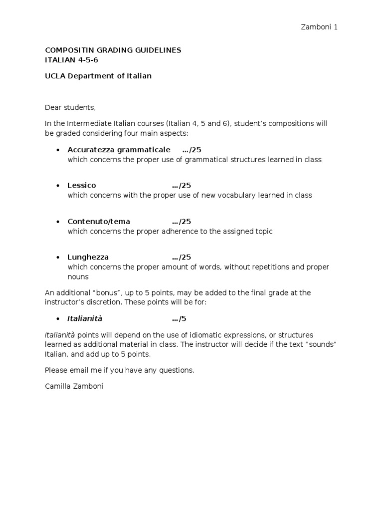Italian Composition Grading Guide | PDF