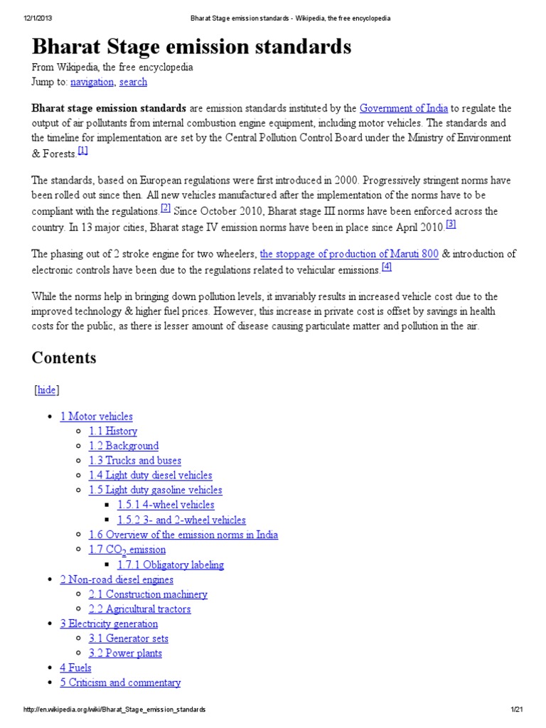 Bharat Stage Emission Standards | PDF | Emission Standard | Exhaust Gas
