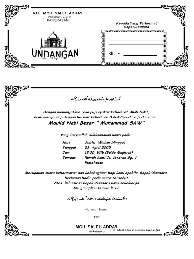 Model Undangan Seri Maulid 1
