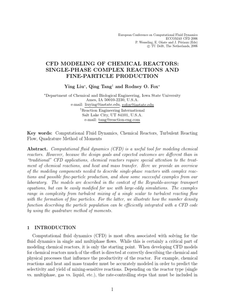 CFD Modeling of Chemical Reactors | PDF