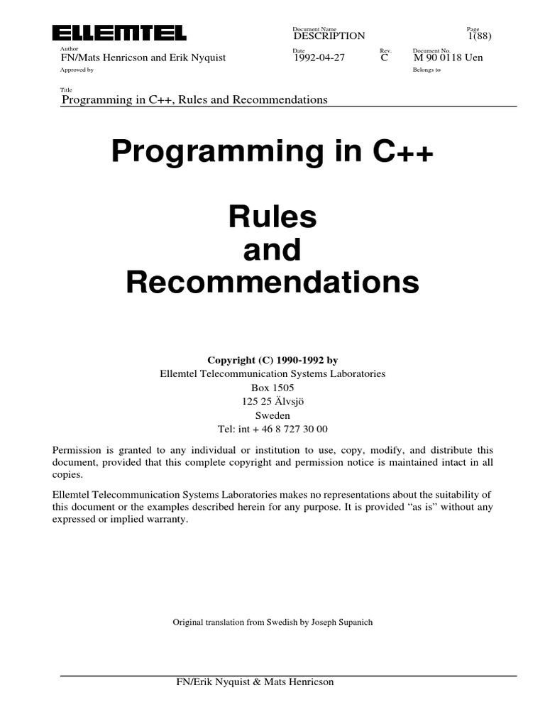 Programming in C++, Rules and Recommendations | PDF | Class (Computer ...