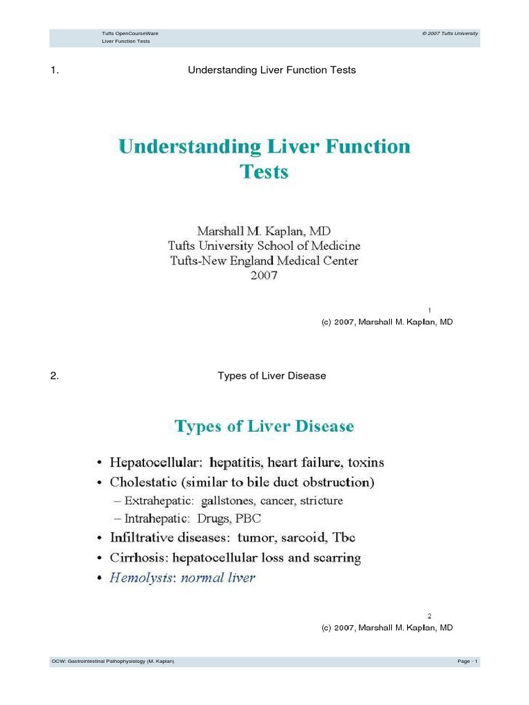 Tufts Opencourseware Liver Function Tests | PDF | Alanine Transaminase ...