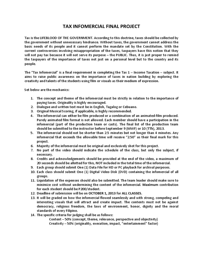 Tax Infomercial Project Guidelines | PDF | Taxes | Government Finances