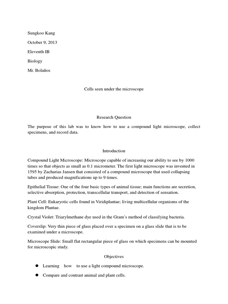 Lab Report Cells Seen Under The Microscope PDF Microscope Cell