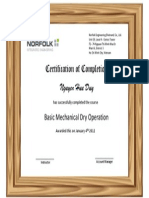 Certification of Completion Nguyen Huu Duy: Basic Mechanical Dry Operation