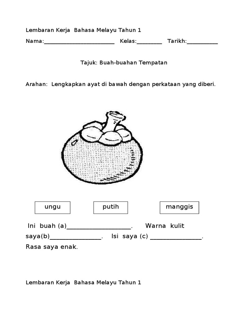 Lembaran Kerja Bahasa Melayu Tahun 1 Pdf