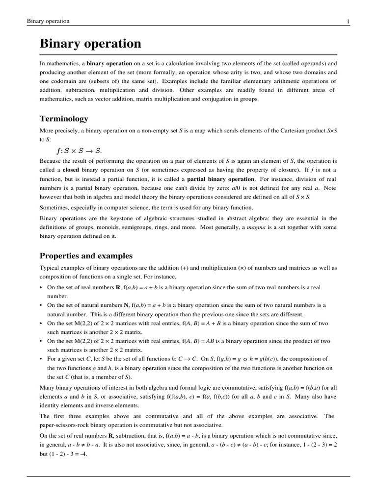 Binary Operations | PDF | Matrix (Mathematics) | Number Theory