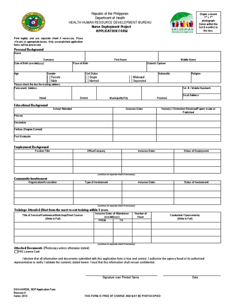 Nurse Deployment Project Application Form | PDF