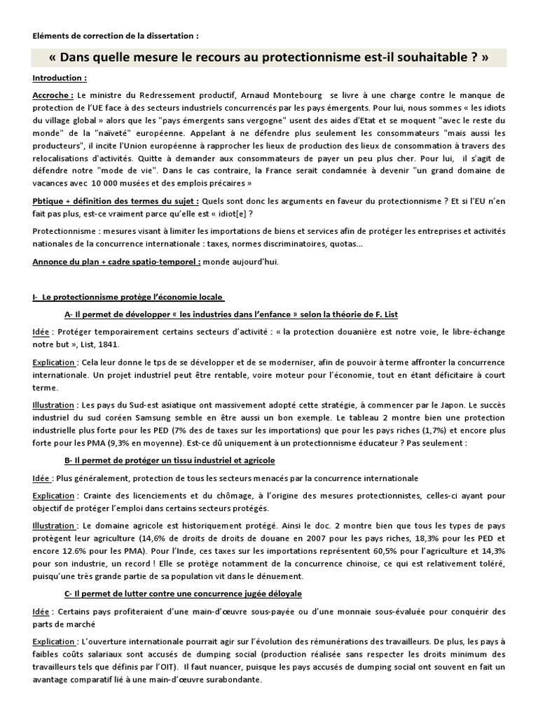 Pourquoi La Politique De La Concurrence Est elle Nécessaire Corrigé Corrigé Dissert Protectionnisme | PDF | Protectionnisme | Tarif