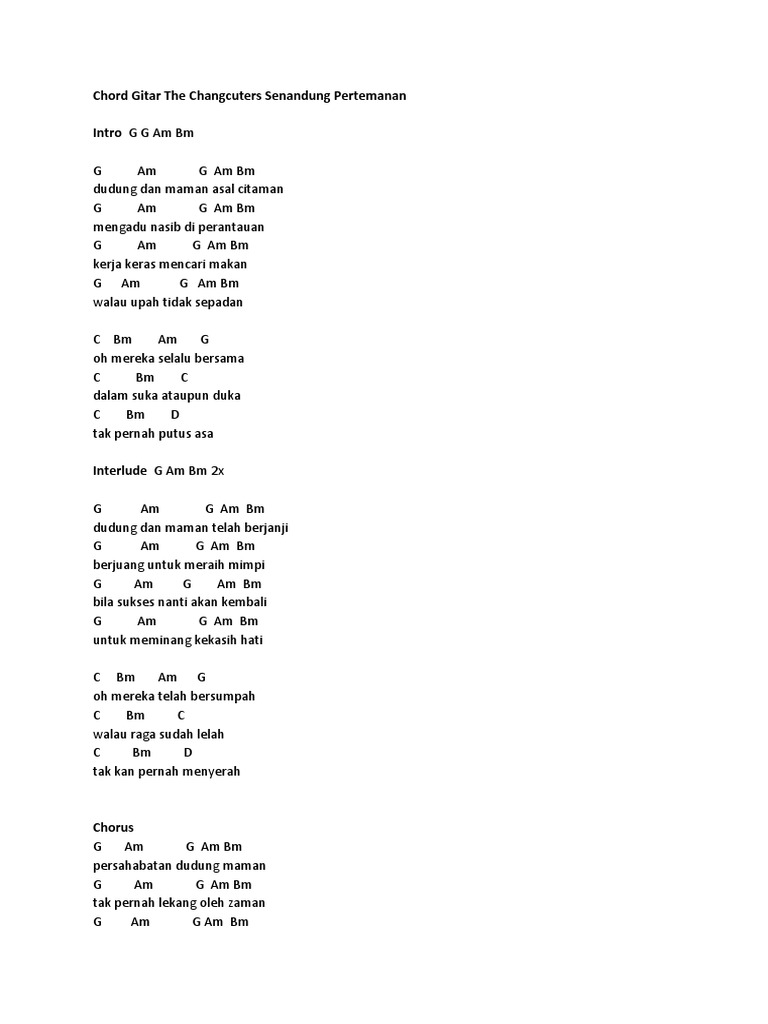 Chord Gitar The Changcuters Senandung Pertemanan
