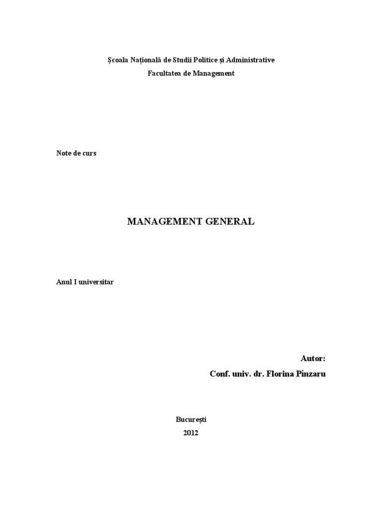 Note de Curs Management General Florina Pinzaru 2012 2013 2014 2015 | PDF