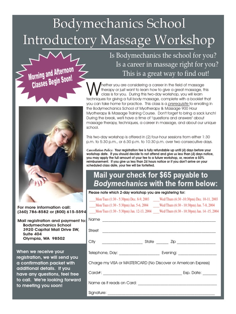 Bodymechanics School Introductory Massage PDF Massage Fee