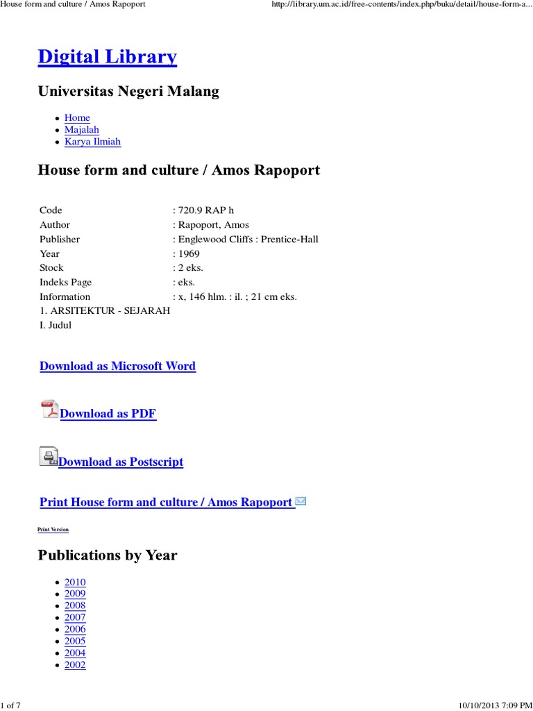 Amos Rapoport House Form and Culture