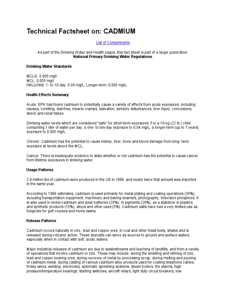 EPA Cadmium Techical FACT SHEET PDF Cadmium Zinc