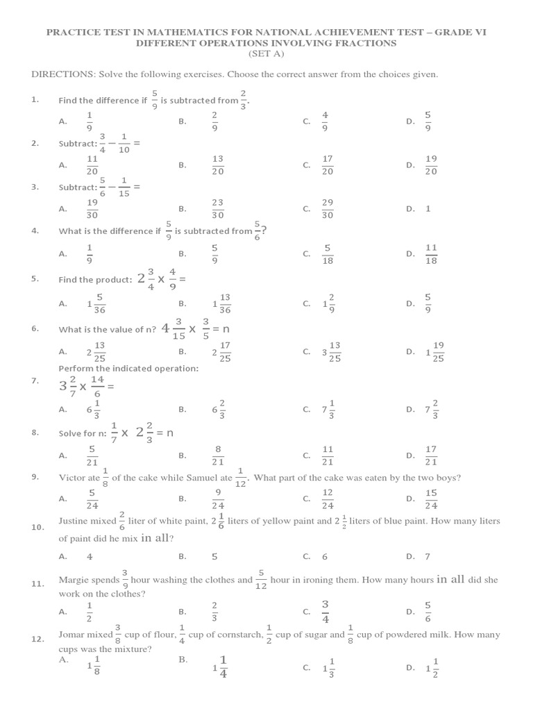Grade 6 Math Practice Test | PDF | Teaching Mathematics