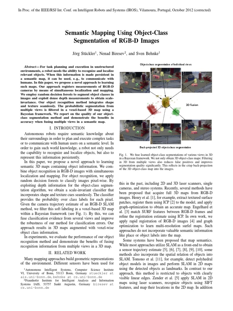 Semantic Mapping Using Object-Class Segmentation of RGB-D Images | PDF ...