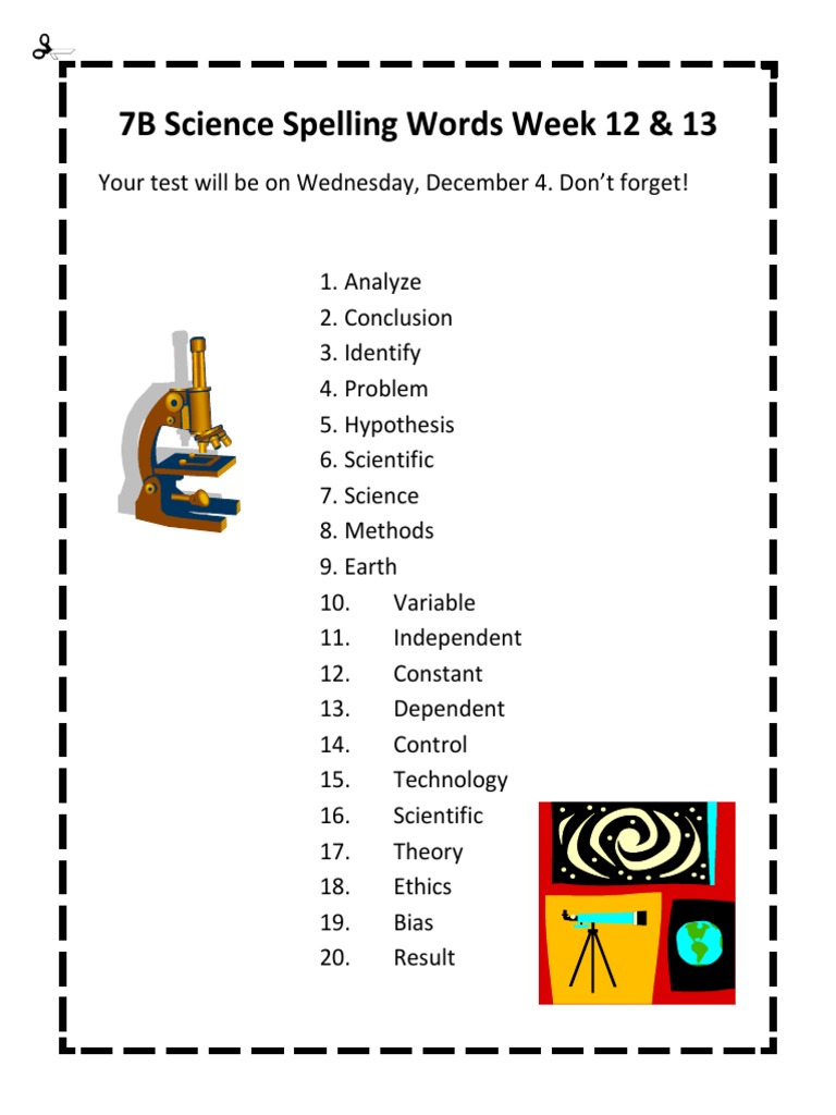 7b Science Spelling Words Week 12-13 | PDF | Theory | Science