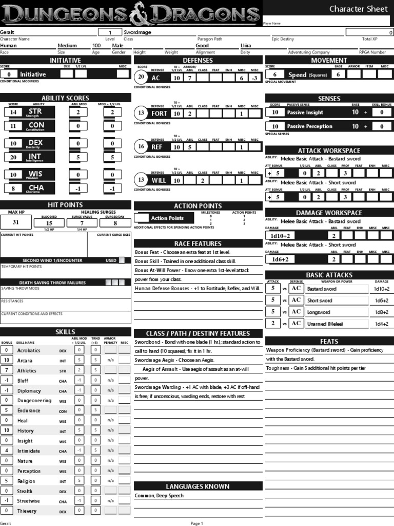 STR CON DEX INT WIS CHA: Initiative Initiative Defenses AC Movement ...