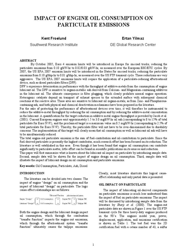 Impact of Engine Oil Consumption On Particulate Emissions Southwest