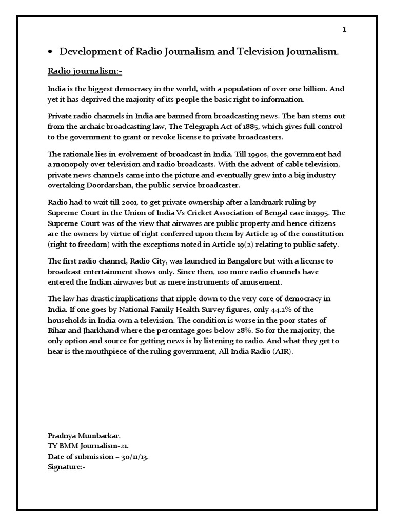 Evolution of Radio and TV Journalism in India | PDF | Broadcasting ...