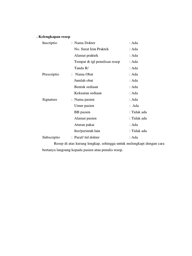 kelengkapan resep