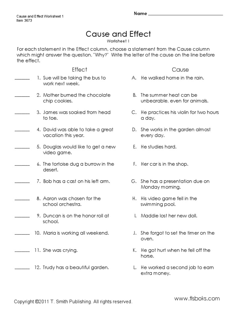 Cause And Effect Worksheet Cause And Effect Worksheet