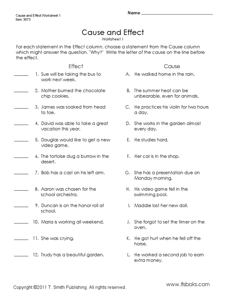Identify Cause And Effect Worksheets 
